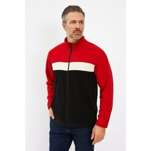 Lauren Ralph Lauren Men's Fleece Jacket Red Black Cream Color Block Zip Size M